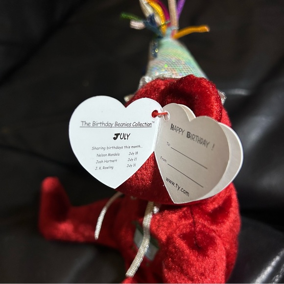 Ty Beanie Baby “Happy Birthday” the July Birthday Bear Wearing a Party Hat! - Picture 6 of 6
